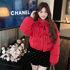 批发蝴蝶带新款白鸭绒<b class='q'>羽绒服</b><b class='q'>女</b>甜美高级感冬季短款小个子加厚外套