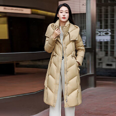 批发新款90绒腰带长款2025冬季白鸭绒羽绒服女显瘦收腰气质保暖外套