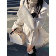 批发韩系ins 纯色毛呢中长款风衣连衣裙外套