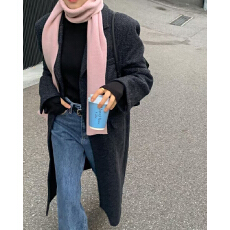 批发韩风ins 宽松纯色长款毛呢风衣外套