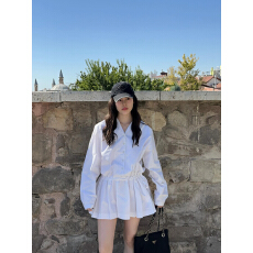 批发2026早春新款韩系松弛感甜酷<b class='q'>少女</b>感穿搭白色长袖衬衫<b class='q'>连衣裙</b>短裙