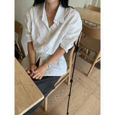 批发2026早春新款韩风ins<b class='q'>白色</b>松紧收腰显瘦假两件百搭长袖<b class='q'>衬衫</b>女