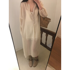 新款韩风睡衣 韩系ins慵懒风圆领家居服睡裙+内搭吊带套装睡袍