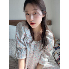 批发新款<b class='q'>睡衣</b> 韩风ins 温柔碎花荷叶边中袖长裤家居服<b class='q'>睡衣</b>套装