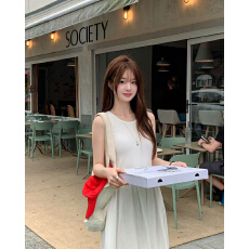 批发夏季款韩系ins芭蕾风纯色背心大摆度假风高腰拼接无袖连衣裙