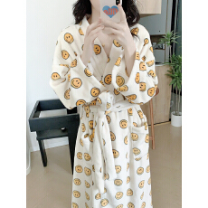 批发实拍 实价 秋冬新款韩风ins 毛绒笑脸减龄简约舒适家居服睡袍