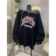 批发韩国东大门美式无帽宽松毛边设计感卫衣<b class='q'>连衣裙</b>女 一<b class='q'>字</b>领露肩上衣