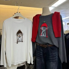 批发秋冬韩系简约帽子小狗磨毛百搭长袖<b class='q'>T</b><b class='q'>恤</b>女宽松慵懒内搭上衣