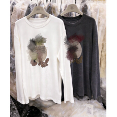 批发miss happy冬季2025新款韩版宽松减龄印花百搭加厚德绒长袖<b class='q'>T</b>恤女