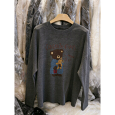 批发卡通熊印花保暖德绒宽松长袖<b class='q'>T</b>恤打底衫女25冬季百搭上衣女瘦