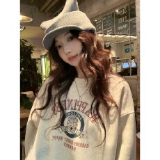 批发张<b class='q'>贝贝</b>ibell长绒棉加厚一体绒复古做旧美式宽松显瘦保暖印花卫衣