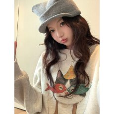 批发张<b class='q'>贝贝</b>ibell新款童趣减龄猫咪彩绘印花加厚加绒保暖圆领卫衣女冬