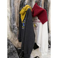 批发十三行2025冬装新款美式复古字母印花卫衣女针织高领围脖两件<b class='q'>套装</b>