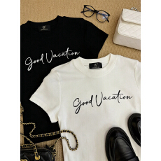 批发2026年春季新款字母印花弹力修身短款百搭短袖T恤女