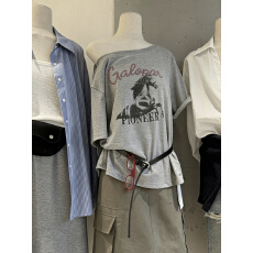 批发2026年夏季新款韩版十三行通勤风宽松斜肩印花显瘦百搭短袖T恤衫