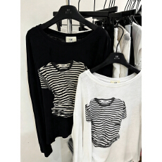 批发26春夏新款韩版时尚创意图案印花斜肩防晒长袖<b class='q'>T</b><b class='q'>恤</b>女宽松慵懒休闲