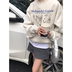 批发重磅纯棉美式复古潮牌无帽卫衣女薄款秋冬宽松大码加绒加厚情侣装