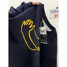 重磅纯棉美式高街潮牌藏青色圆领卫衣无帽男女款加绒银狐绒情侣装