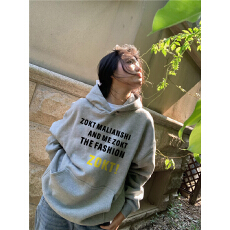 批发跨境纯棉美式复古潮牌字母连帽卫衣女款加绒银狐绒大码宽松情侣装