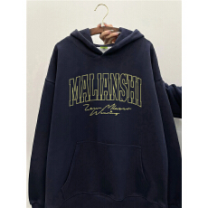 重磅纯棉美式复古潮牌藏青色连帽卫衣男款加绒高街休闲宽松大码