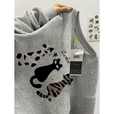 批发重磅纯棉美式银狐绒加厚灰色卫衣无帽男款加绒oversize卡通潮牌