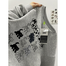 重磅纯棉美式复古圆领卡通灰色卫衣无帽男款加绒高级感潮牌情侣装