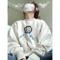 批发纯棉美式复古<b class='q'>潮牌</b>创意圆领<b class='q'>卫衣</b>无帽女款秋冬加绒宽松慵懒情侣上衣