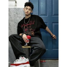 批发重磅纯棉欧美式高街潮牌短袖t恤男装夏季宽松潮流韩国设计感体恤