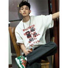 批发重磅纯棉欧美式复古潮牌字母短袖t恤男夏季高街宽松oversize上衣