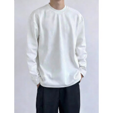 批发纯色纯棉正肩白色黑色正肩<b class='q'>长袖</b><b class='q'>t</b><b class='q'>恤</b><b class='q'>男</b>款新款春季宽松慵懒百搭上衣
