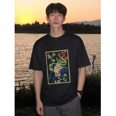 批发重磅纯棉国潮美式正肩短袖t恤宽松大码高街半袖体恤夏男女跨境