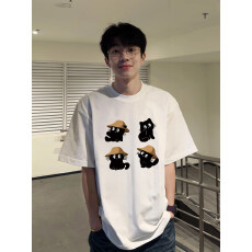 批发重磅<b class='q'>纯棉</b>美式复古正肩短袖<b class='q'>t</b><b class='q'>恤</b>男款宽松高级感潮牌高街上衣跨境