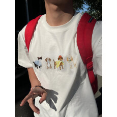 批发重磅纯棉美式潮牌小狗正肩短袖<b class='q'>t</b><b class='q'>恤</b>男夏季设计感宽松半袖上衣跨境