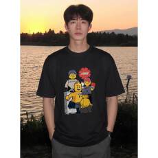 重磅纯棉卡通形象百搭正肩短袖t恤男女情侣款潮流慵懒宽松上衣