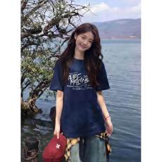 批发重磅纯棉慵懒风灰色短袖t恤女爆款潮牌夏季<b class='q'>中长款</b>宽松正肩上衣