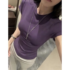 批发修身<b class='q'>显瘦</b>裁剪正肩小飞袖收腰T恤简约休闲软糯螺纹弹力短袖上衣