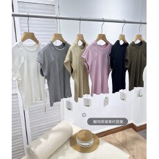 批发罗纹分割剪裁弧线修身<b class='q'>显瘦</b>纯色弹力基础短袖t恤圆领肩部
