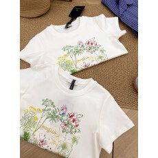 批发韩系少女手绘花朵印花正肩短袖T恤韩版夏季<b class='q'>修身</b>百搭短款上衣