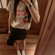 批发复古甜心抗皱高弹樱桃印花纯棉短袖正肩T恤女套头<b class='q'>打底衫</b>宽松舒服
