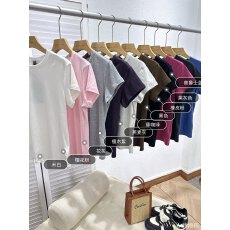 批发弹力<b class='q'>修身</b>基础百搭显瘦简约纯色短袖T恤高品质圆领上衣