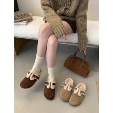 批发2025新款包头拖保暖绒面厚底防滑穆勒鞋毛毛鞋