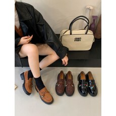 批发女鞋2025新款秋季乐福鞋小皮鞋深口单鞋粗跟厚底鞋