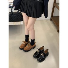 批发2025秋季新款乐福鞋厚底绑带小皮鞋深口单鞋