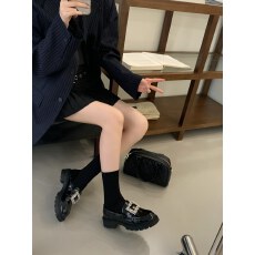 批发2025秋季新款水钻方扣小皮鞋乐福鞋厚底防滑