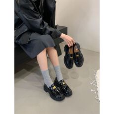 批发2025新款欧美休闲百搭深口厚底金币小皮鞋四季鞋深口单鞋