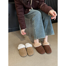 批发秋冬毛毛鞋女外穿平底休闲一脚蹬懒人鞋2025新款加绒包头拖鞋平底