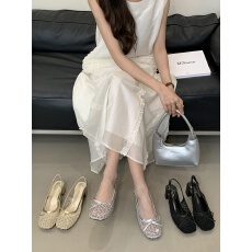 批发镂空渔网包头凉鞋女高跟鞋2025年<b class='q'>夏季</b>潮流网面透气网纱粗跟单鞋