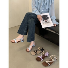 批发2025<b class='q'>夏季</b>凉鞋新款<b class='q'>女鞋</b>子粗跟交叉带方头