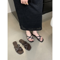 批发韩版休闲懒人方头平底鞋凉拖鞋女<b class='q'>夏</b>季新款2025