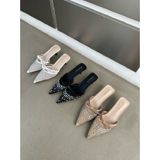 批发实拍2026<b class='q'>春</b>季新款细跟包头拖半拖鞋水钻网鞋